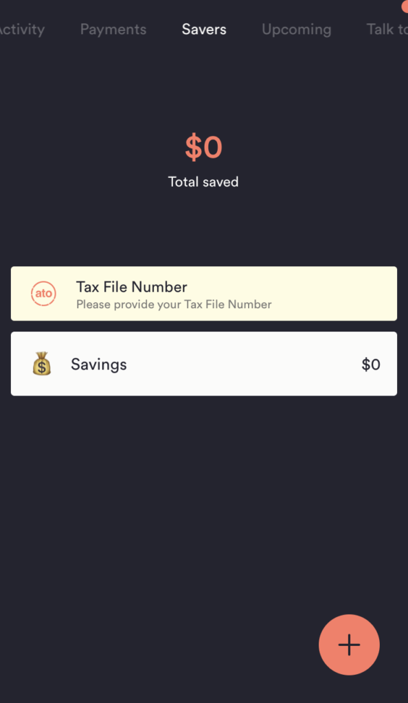 Up app savings page.