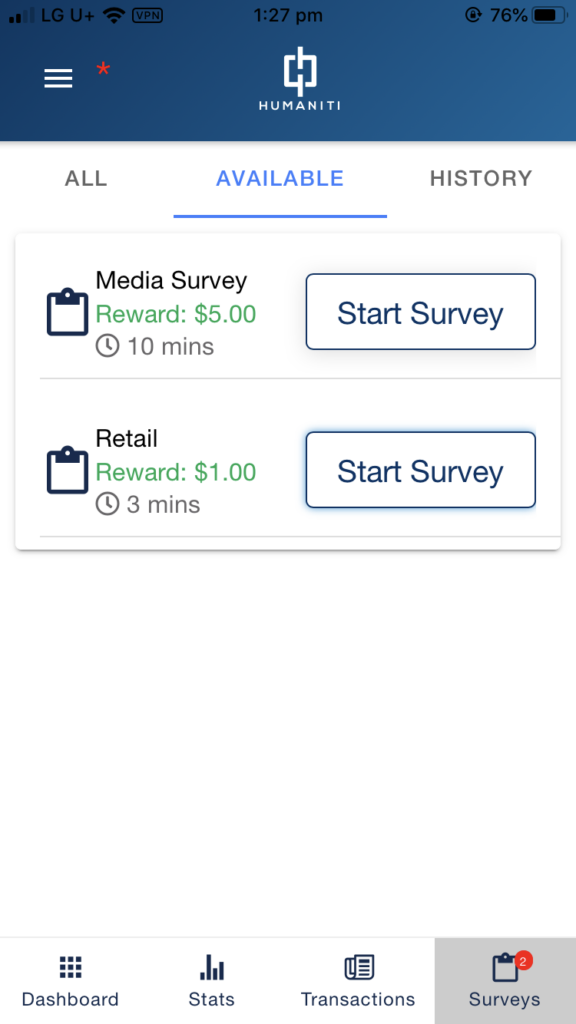 Humaniti app survey listing.