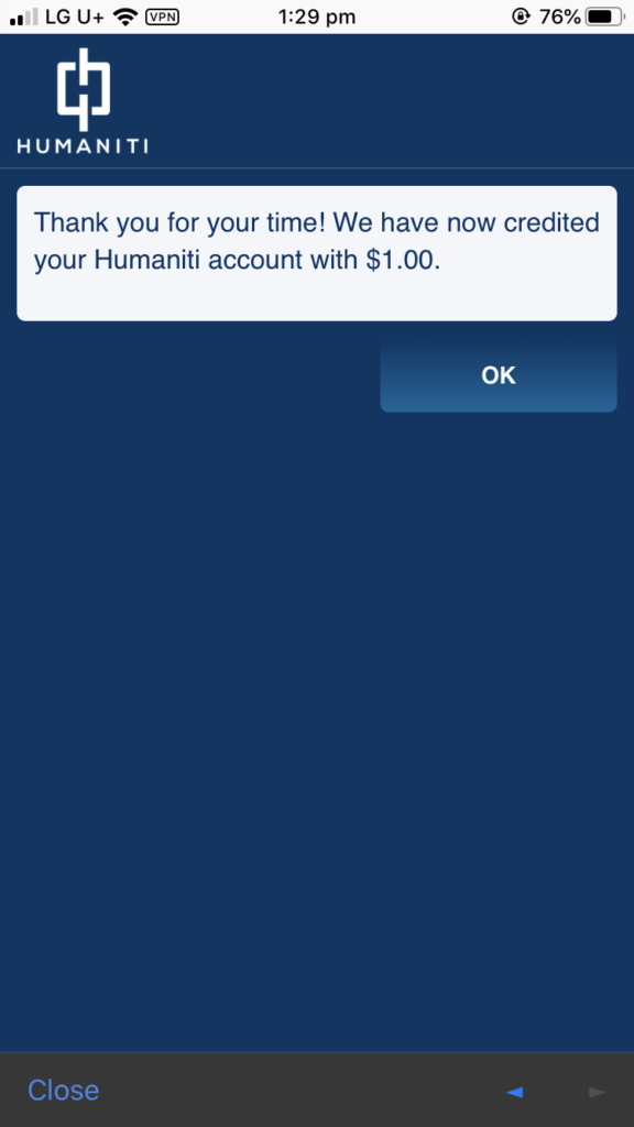 Humaniti app survey completion.